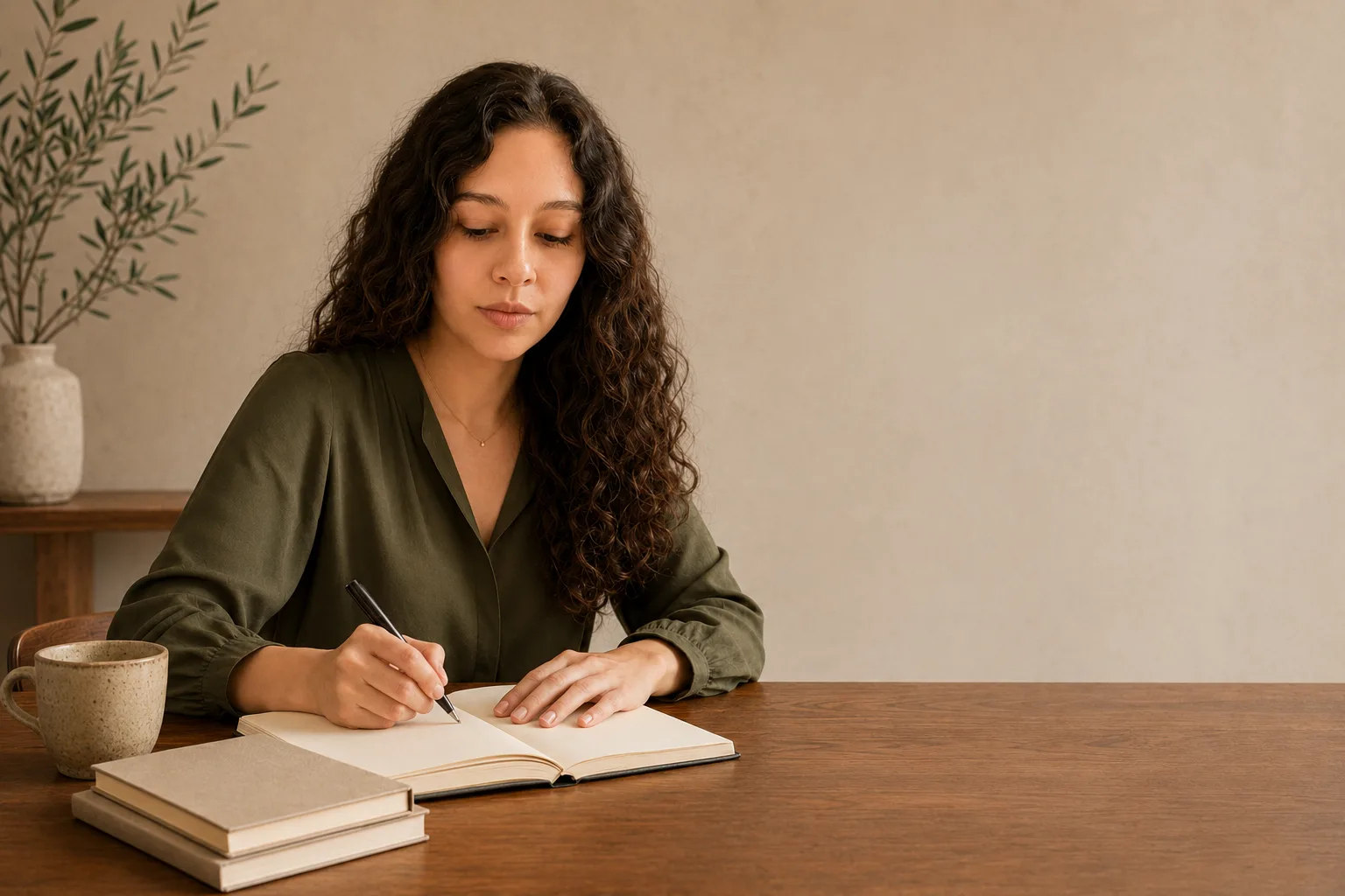 María José escribiendo notas en un cuaderno